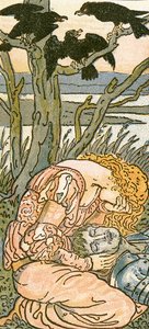 The Three Ravensの悲しき乙女、「Pan-Pipes」の歌のイラスト、A Book of Old Songs、新しくアレンジ、Theoの伴奏付き。 Marzials、George Routledge undによってロンドンで公開 作： Walter Crane